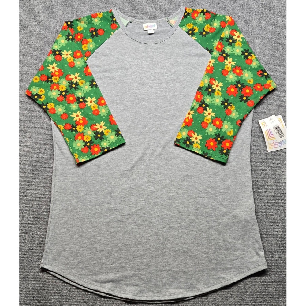 LuLaRoe Randy T-Shirt Womens XL Gray Green Floral 3/4 Sleeve Stretch New